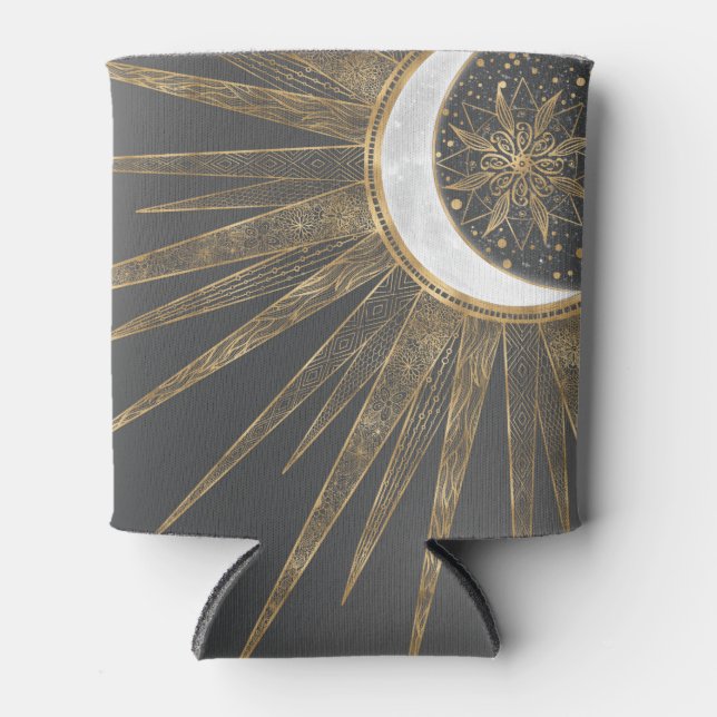 Enfriador De Latas Elegante Doodles dorados Sun Moon Mandala Diseño (Anverso)