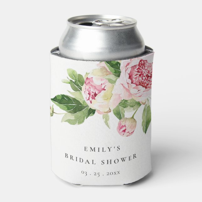 Enfriador De Latas Elegante ducha de novias con flores de peones verd (Lata Anverso)