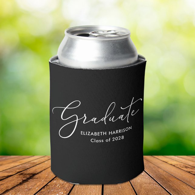 Enfriador De Latas Elegante escritura blanca de graduación negra (Subido por el creador)