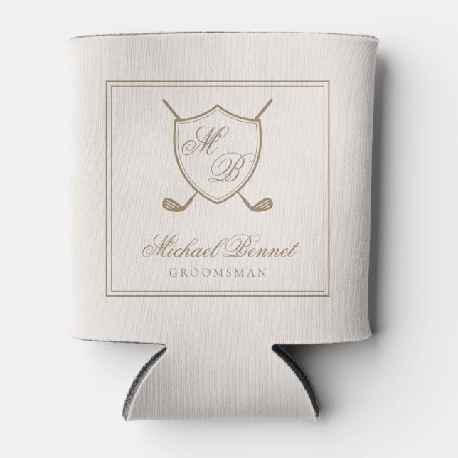 Enfriador De Latas Elegante Escudo clásico Monograma Boda de golf (Anverso)