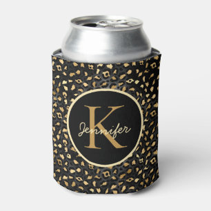 Enfriador De Latas Elegante estampado de animales del Leopardo de oro
