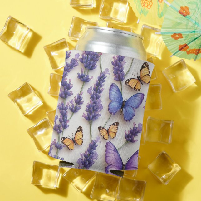 Enfriador De Latas Elegante estilo mariposa y lavanda (Verano in situ)