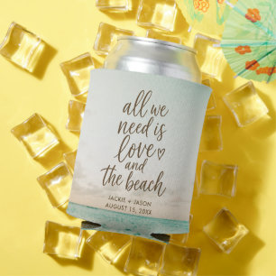 Enfriador De Latas Elegante Favor de Boda de Playa Amor y la Playa