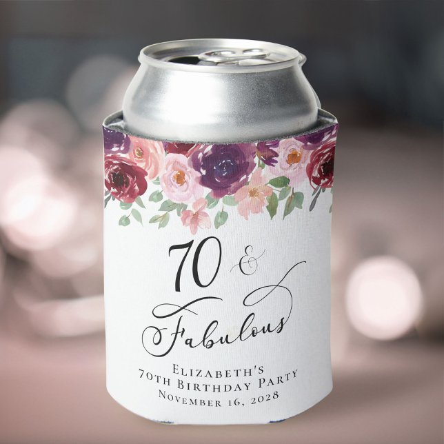 Enfriador De Latas Elegante fiesta de cumpleaños 70 de Floral (Subido por el creador)