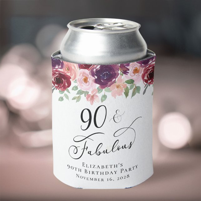 Enfriador De Latas Elegante fiesta de cumpleaños 90 de Floral (Subido por el creador)