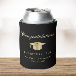 Enfriador De Latas Elegante Fiesta de Grado de Oro Gorro Negro de Gra
