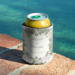 Enfriador De Latas Elegante Floral de Boda en Marfil y Verde Salvia