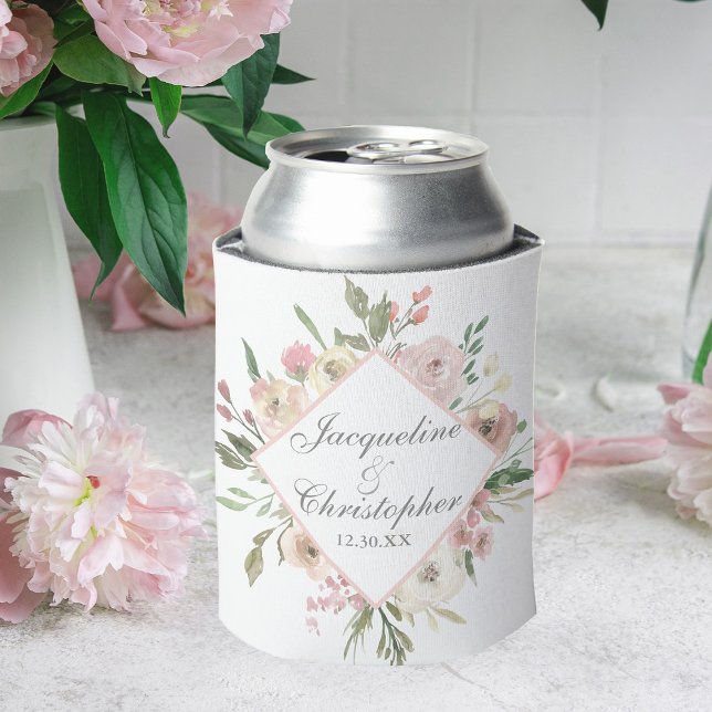 Enfriador De Latas Elegante floral Rubor Pink Peony Garden Wedding (Subido por el creador)
