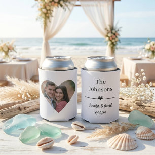 Enfriador De Latas Elegante foto de corazón personalizada de boda