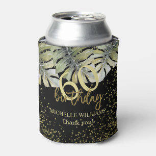 Enfriador De Latas Elegante Glitter Oro Palma Caligrafía Cumpleaños