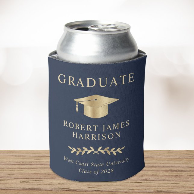 Enfriador De Latas Elegante Grad Cap Blue Gold Graduation Party (Subido por el creador)