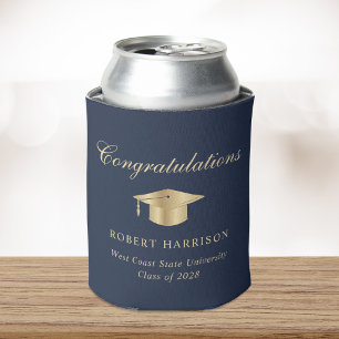 Enfriador De Latas Elegante Grad Cap Blue Gold Graduation Party