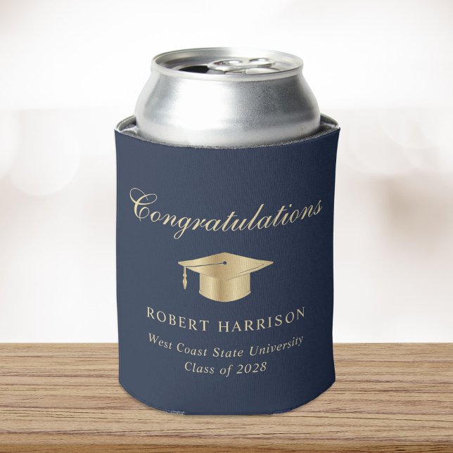 Enfriador De Latas Elegante Grad Cap Blue Gold Graduation Party (Subido por el creador)