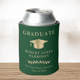 Enfriador De Latas Elegante Grad Cap Green Gold Graduation Party
