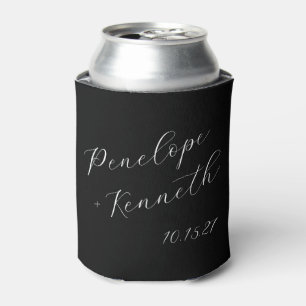 Enfriador De Latas Elegante guión caligrafía Boda Personalizado negro