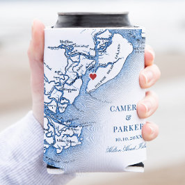 Enfriador De Latas Elegante Hilton Head Island Map Navy Blue Boda