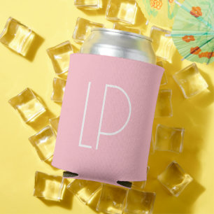 Enfriador De Latas Elegante inicial moderna minimalista en rosa paste