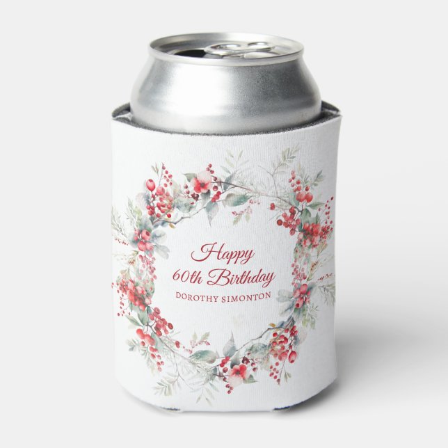 Enfriador De Latas Elegante invierno Berry Botánico 60 cumpleaños (Lata Anverso)