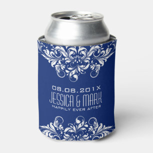 Enfriador De Latas Elegante Lace Blanco Con Fondo Azul
