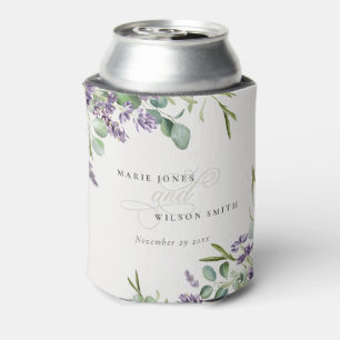 Enfriador De Latas Elegante Lavanda Eucalyptus Leafy Foliage Boda