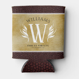 Enfriador De Latas Elegante Leather Leaf & Vintage Paper Surname Mott