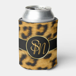 Enfriador De Latas Elegante Leopard Print Monograma Script - Refriger
