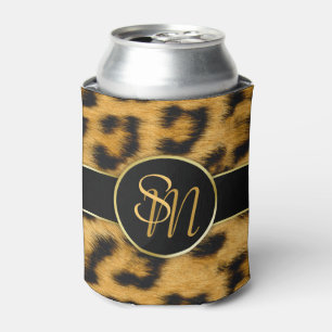Enfriador De Latas Elegante Leopard Print Monograma Script - Refriger