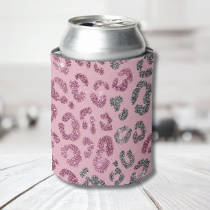 Enfriador De Latas Elegante Leopardo de Purpurina Rosa y Plata sobre 