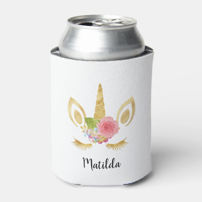 Enfriador De Latas Elegante lindo bonito floral purpurina unicornio (Lata Anverso)