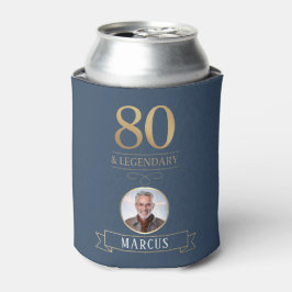 Enfriador De Latas Elegante marina y oro 80 y legendario cumpleaños