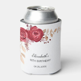 Enfriador De Latas Elegante Maroon Rosa Floral Verdor Cumpleaños