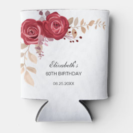 Enfriador De Latas Elegante Maroon Rosa Floral Verdor Cumpleaños