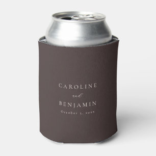 Enfriador De Latas Elegante Minimalista Boda Otoño Marrón Caligrafía