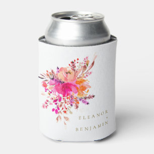 Enfriador De Latas Elegante Moda color de agua rosa Boda floral Perso