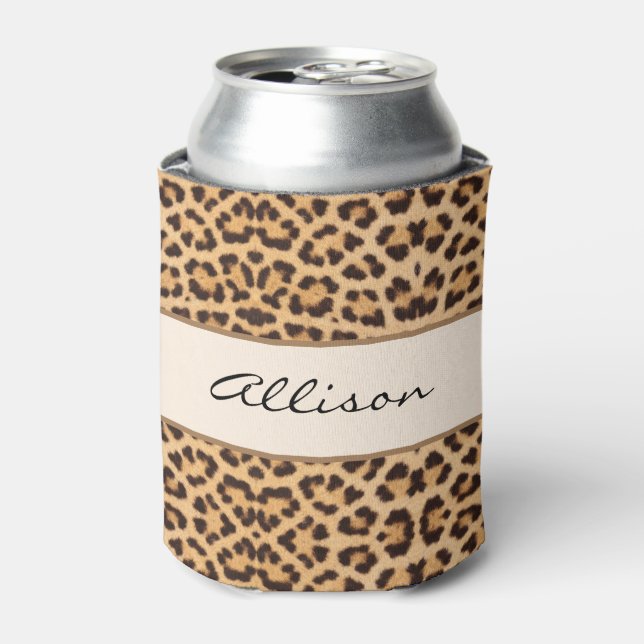 Enfriador De Latas Elegante Moda Leopard Print Personalizada (Lata Anverso)