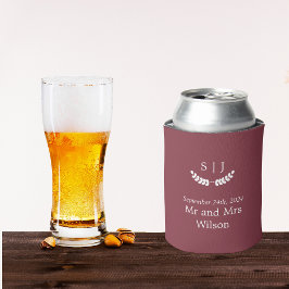 Enfriador De Latas Elegante Monograma Boda de tono rojo oscuro de joy