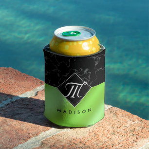 Enfriador De Latas Elegante Monograma de Mármol Negro y Relieve metal