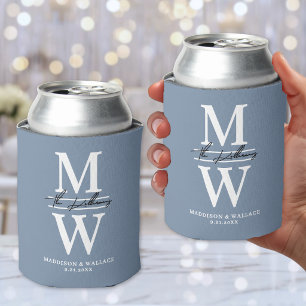Enfriador De Latas Elegante Monograma Minimalista Moderno de Boda