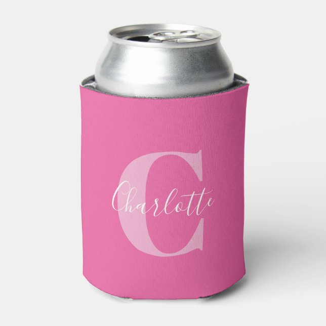 Enfriador De Latas Elegante Monograma Moderno de Nombre en Rosa Inten (Lata Anverso)