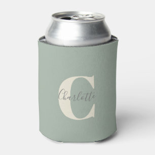 Enfriador De Latas Elegante Monograma Moderno de Nombre en Verde Salv