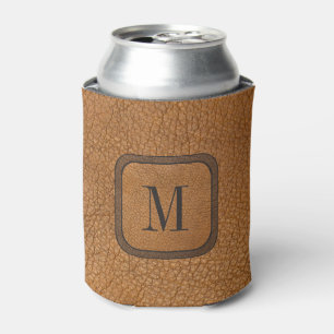 Enfriador De Latas Elegante Monograma rústico de cuero vintage