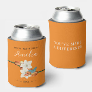 Enfriador De Latas Elegante Naranja Elegante Retirada Floral Retro