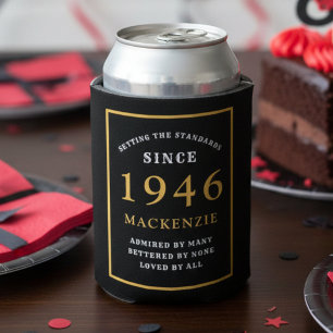 Enfriador De Latas Elegante Oro Negro Personalizado 80 cumpleaños 194