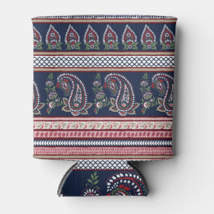 Enfriador De Latas Elegante Paisley de la Marina: Diseño de Fronteras