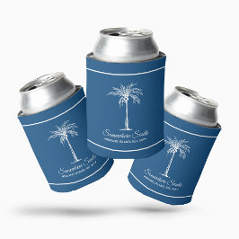Enfriador De Latas Elegante Palma Blanca Azul Personalizada