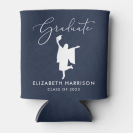 Enfriador De Latas Elegante Partido de Graduación de Guión Azul