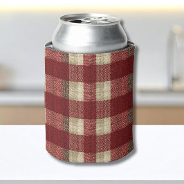 Enfriador De Latas Elegante patrón de cuadros en burgundy, marfil y r