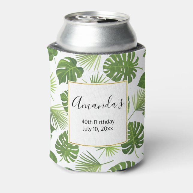 Enfriador De Latas Elegante patrón de hojas tropicales verdes (Reverso de la lata)