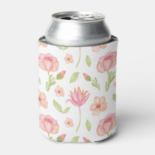 Enfriador De Latas Elegante patrón floral con peonías rosadas y lirio