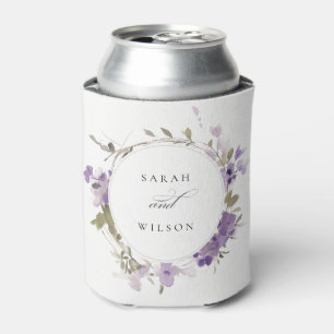 Enfriador De Latas Elegante pradera rústica Lilac Floral Wreath Boda